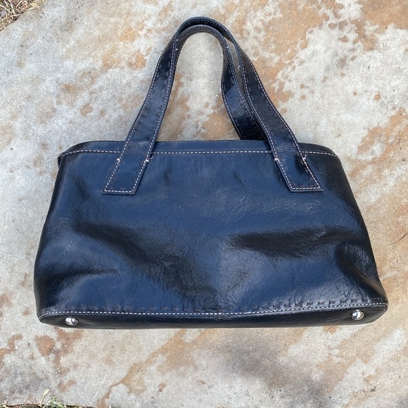 Fossil smooth black leather tote simple chic minimalist bag vintage - Picture 2 of 9